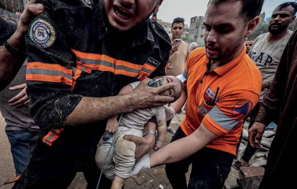 Following the Israeli army's airstrike on the Gaza Strip on October 9, 2023, 6-month-old Palestinian baby Sama Alwadia was rescued from the rubble.