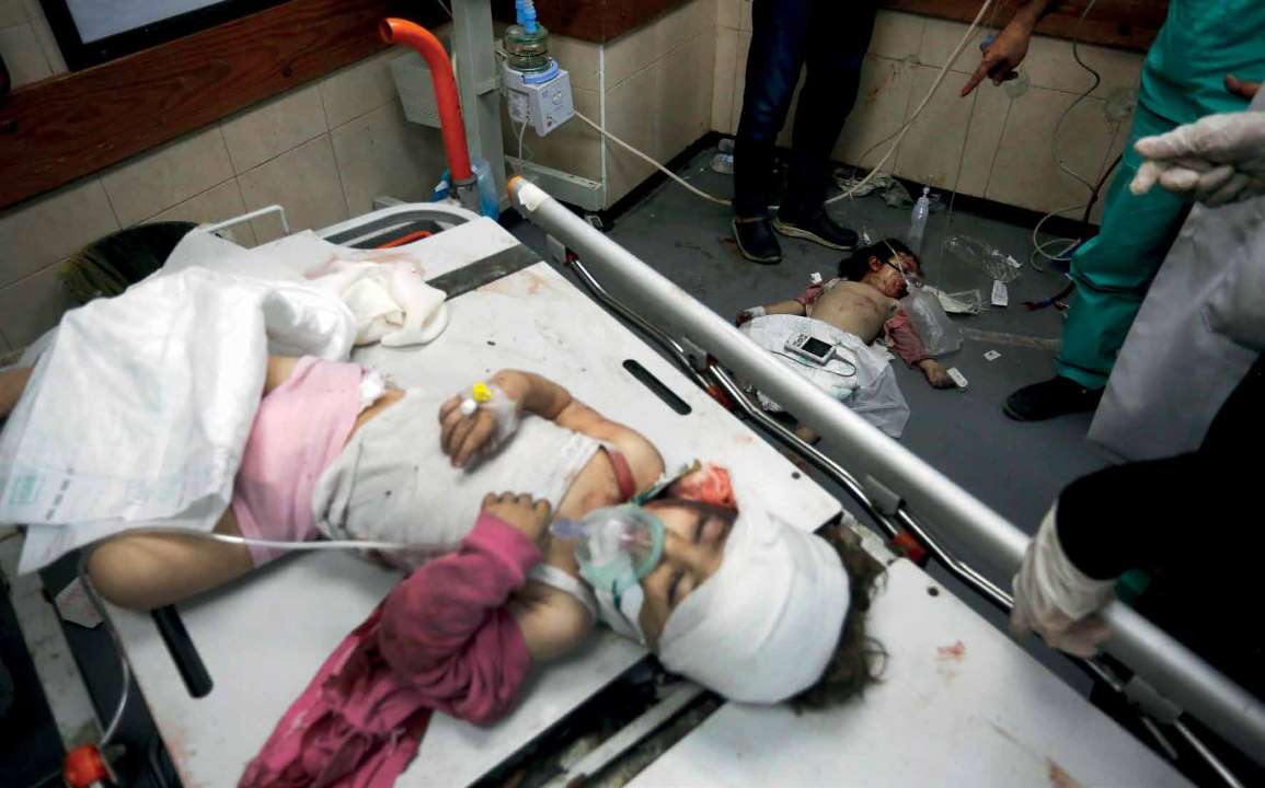 Babies injured in the attack on the Nuseirat Refugee Camp are being treated at the Al-Aqsa Martyrs Hospital.