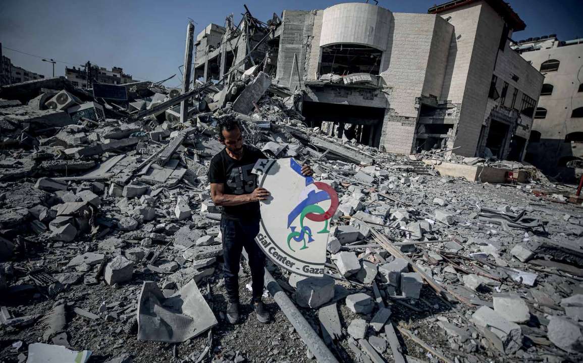 A view of the Arab Orthodox Cultural and Social Center in Gaza’s Tel al-Hawa District after being destroyed by an Israeli army airstrike.