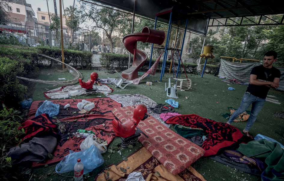 A view from the surroundings of the Al-Ahli Arab Baptist Hospital in Gaza City, which was struck by the Israeli military on October 18, 2023, resulting in the deaths of over 500 people.