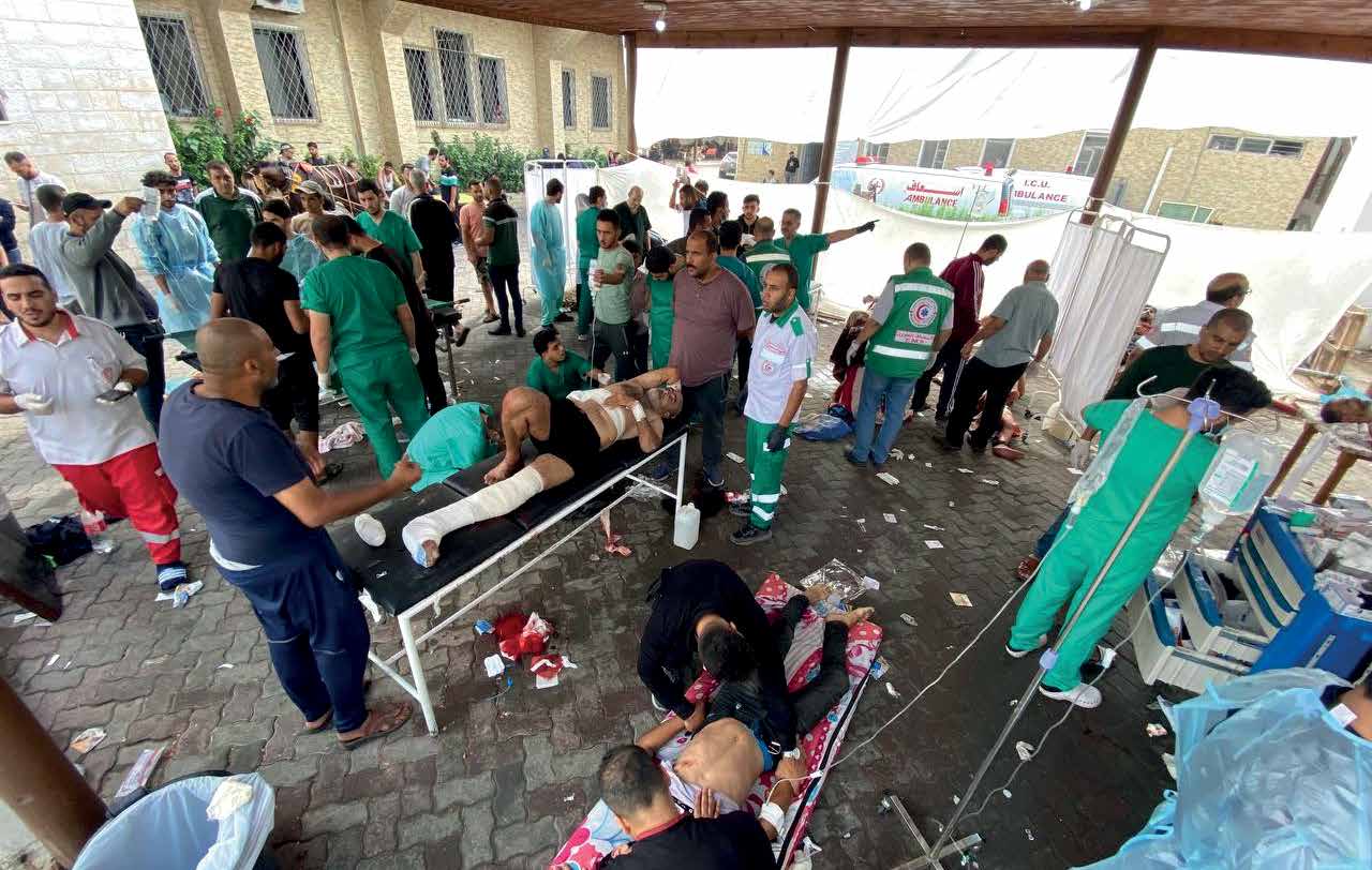 The intensive bombardment of the besieged Gaza Strip by the Israeli army continues. Palestinians, including children, who were wounded in the attacks, have been brought to of the Al-Ahli Arab Baptist Hospital in Gaza City for treatment. Due to the partial destruction of the hospital, patients are being treated in the hospital's courtyard.