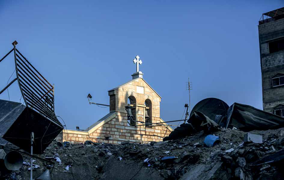 View of the badly damaged historic Greek Orthodox Church of St. Porphyrius in Gaza City after the Israel army's air raid on October 20, 2023. At least eight people lost their lives in the overnight Israeli army airstrikes on the church.