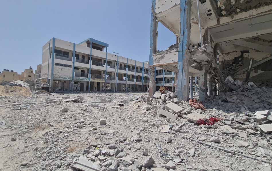 In the southern Gaza Strip city of Rafah, which was subjected to a ground offensive by the Israeli army starting on May 7, extensive destruction occurred. The ground and air attacks by the Israeli army resulted in significant damage to the Al-Riyad School, with much of the building being destroyed.