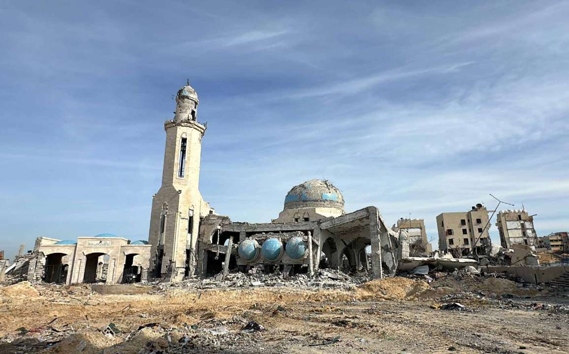 As a result of the Israeli military's attacks on the city of Sheikh Zayed in northern Gaza, the historic Sheikh Zayed Mosque, with its blue domes, now lies in ruins.